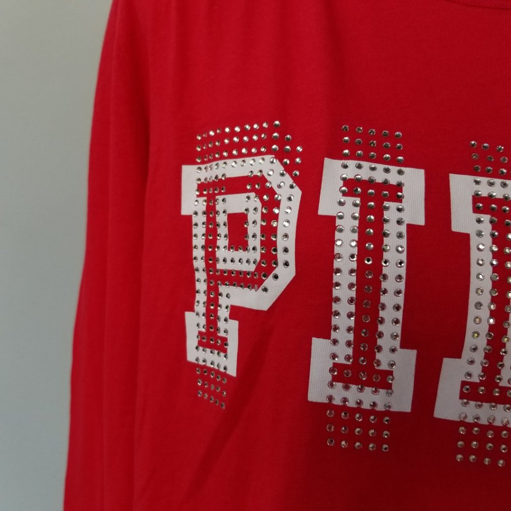 VS PINK Shirt Logo Rhinestones Long Slv NEW Flaw - Picture 4 of 8